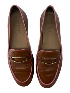 Talbots Brown Leather Loafers with Pink Trim